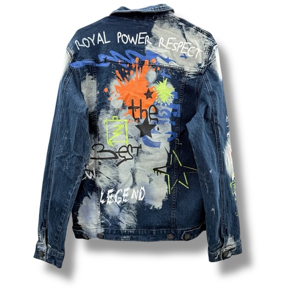Demolition Paint Splatter Bleached Denim Jacket Unisex‎ Size Large Streetwear - Picture 4 of 8